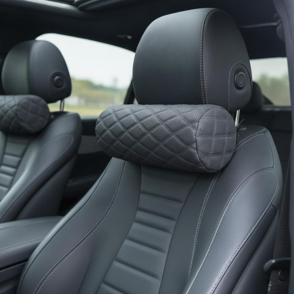 Perforated Leather Neck Pillow with Diamond Quilted Pattern High Density Car