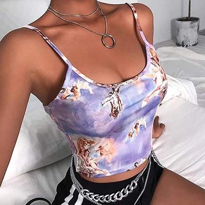 Canotta estiva sexy con stampa angelo e fionda sexy da donna streetwear sexy top corto con reggiseno all'ombelico