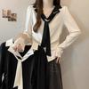 Plus Size Women's Autumn 2025 Color Block Lapel Long Sleeve Slimming Top