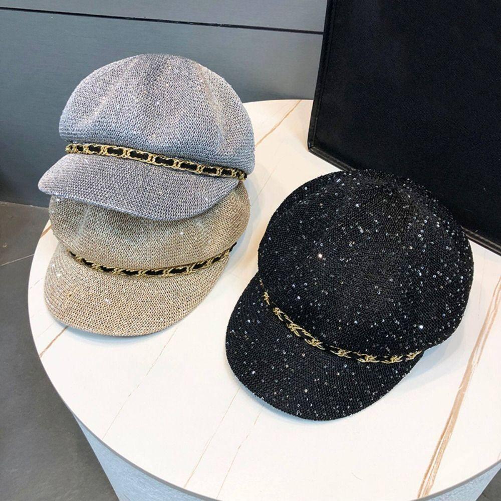 Leather Buckle Breathable Hat Woven Straw Peaked Cap New Style Hollow Octagonal Hat  Spring Summer