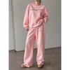 Women's Two-Piece Set: Round-Neck Sweatshirt with Drawstring Straight-Leg Pants, Printed Sweatshirt Set