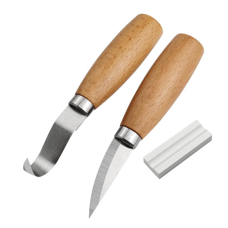 2-Piece Wood Carving Knife Set: Beech Wood Handle Spoon Knife & Straight Knife