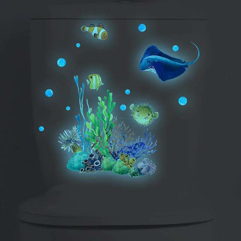 Kreslené samolepky na zeď svítící ve tmě, domácí dekorace, světelné fluorescenční nálepky s mořskými živočichy pro dekorace dětského pokoje