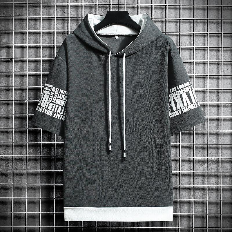 Sommer Herren Casual All-Match Kapuzenpullover Schnelltrocknendes Laufsport Herren Bedrucktes Kurzarmoberteil