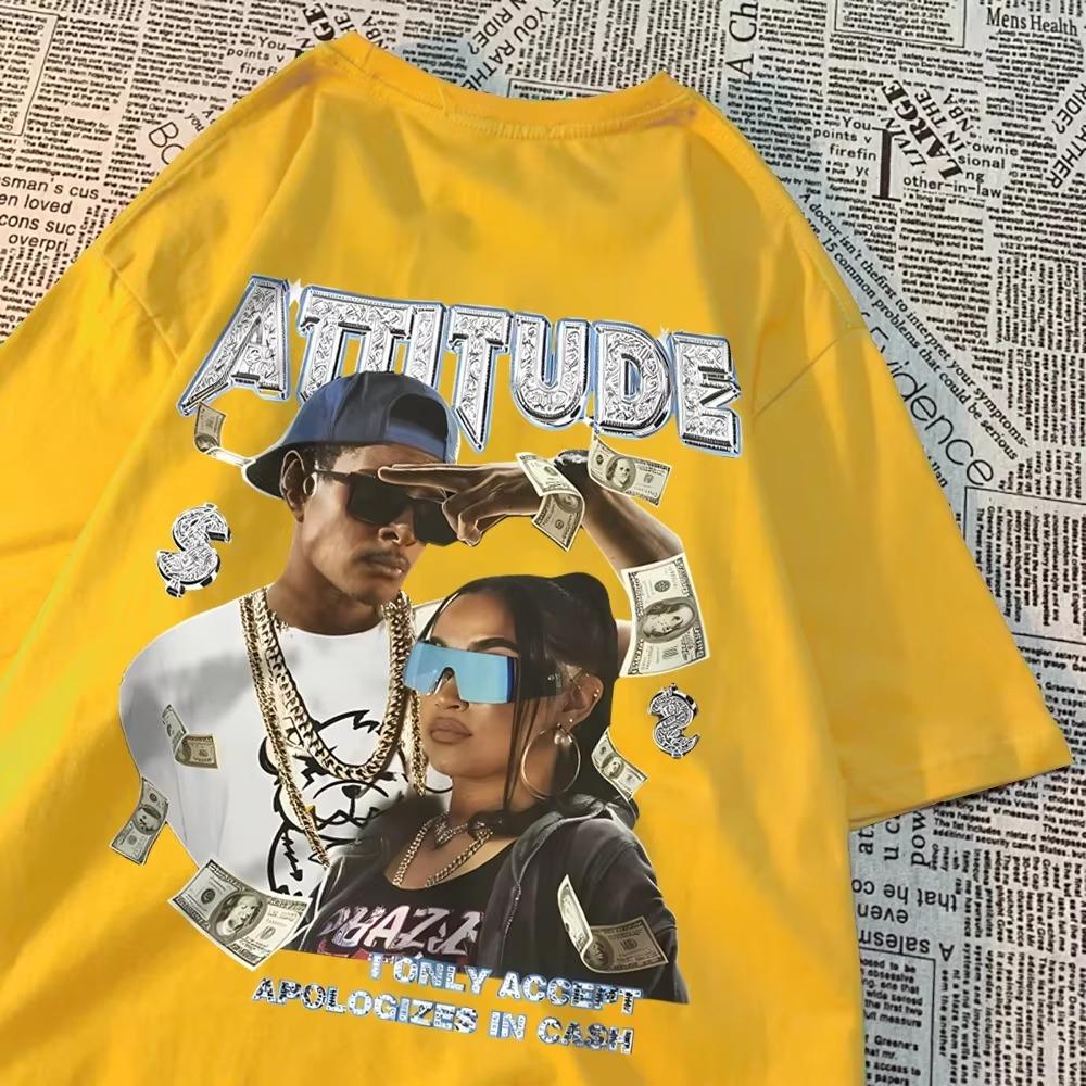 Attitude American Retro Hip Hop Graphic Tshirts Men Women Summer Tee Clothes Cotton Sweat Breathable T Shirt O-Neck Loose Tops