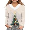 Girls V-Neck Christmas Print Top for Winter