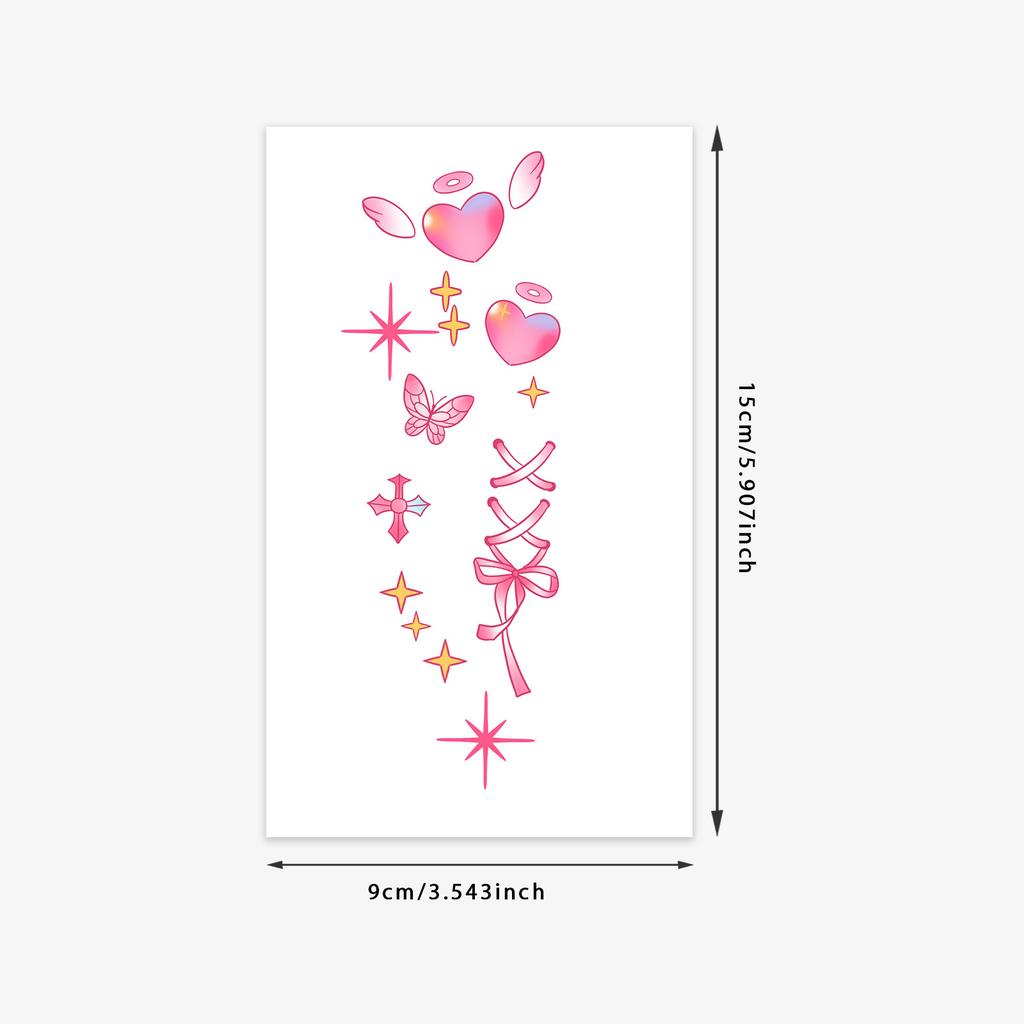 Sweet Cool Pink Love Tattoo Sticker Waterproof Long-Lasting Female Butterfly Star Cross Arm Sticker