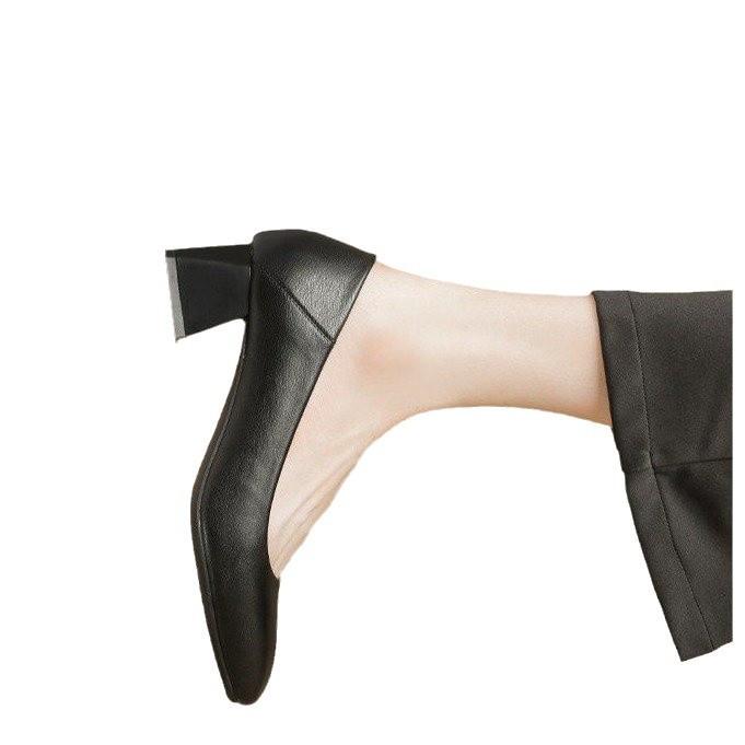 Single shoes women's medium heel 2025 spring new Korean version fashion versatile thick heel square head grandma shoes black work shoes