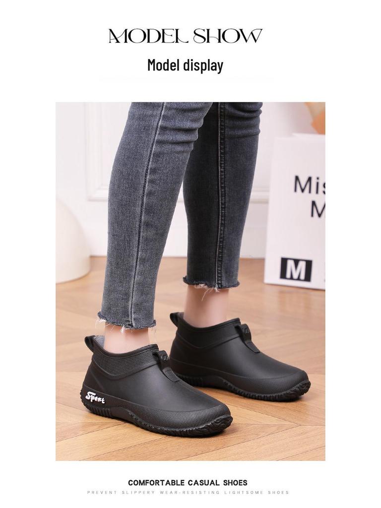 Women's Waterproof Non-Slip Short Rain Boots - Thick-Soled, Dirt-Resistant, Low-Cut, Soft-Sole Rubber Shoes for Kitchen and Outdoor Use.