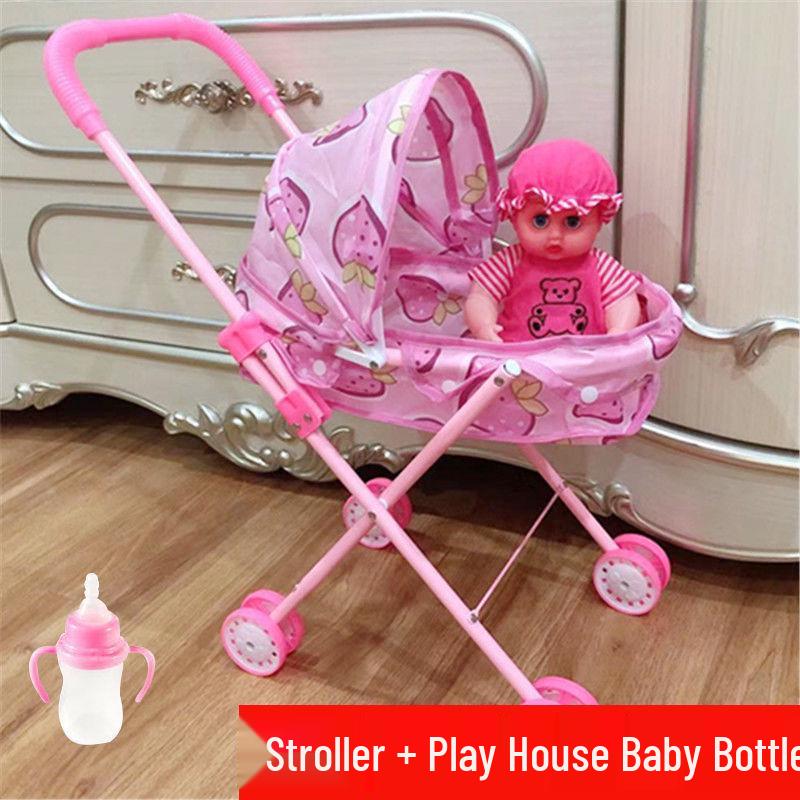 Baby Girl Doll Stroller with Light and Sound - Pretend Play Birthday Gift