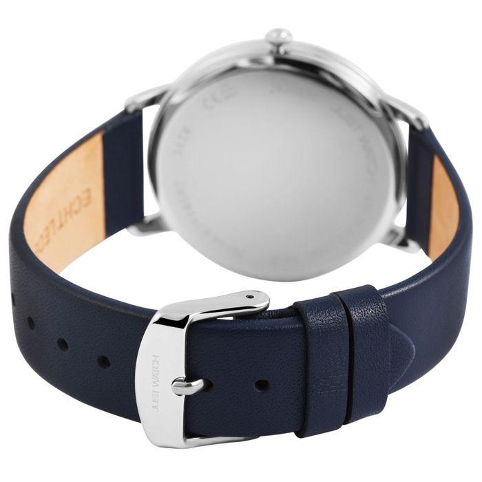 Montre - Willem - Boîtier argent 42 mm - Cadran bleu foncé - Bracelet cuir bleu 20 mm