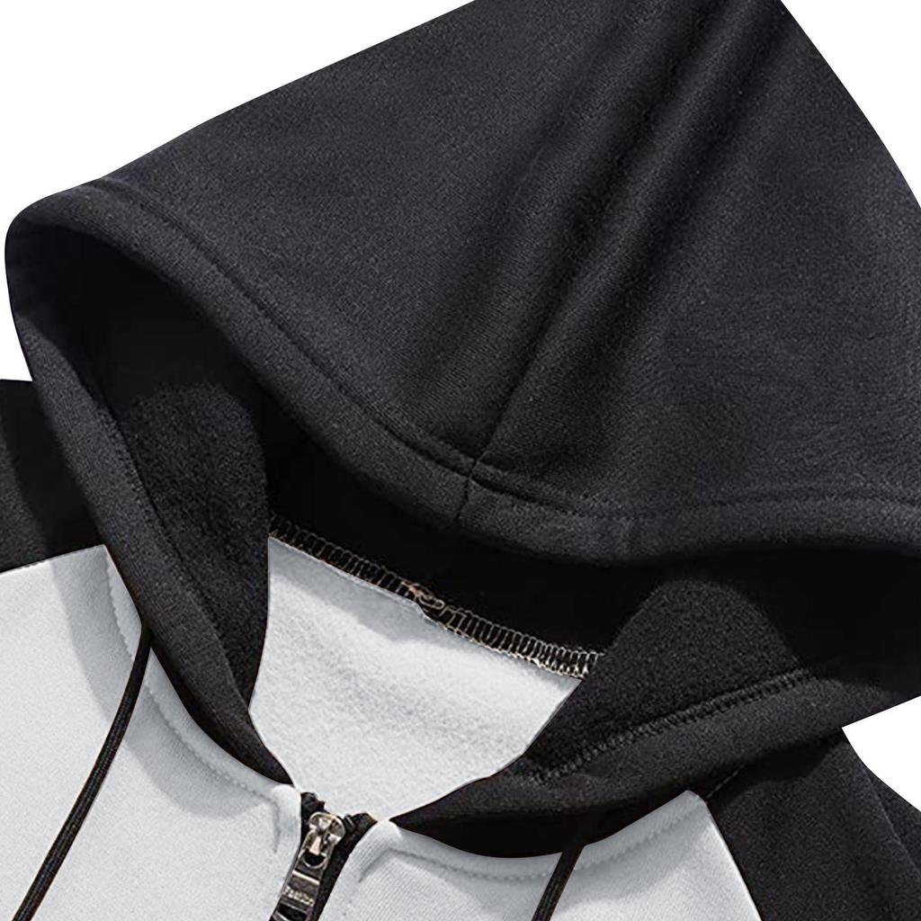 Cardigan da uomo con zip a contrasto di colore, felpa con cappuccio taglie forti, capispalla casual in peluche