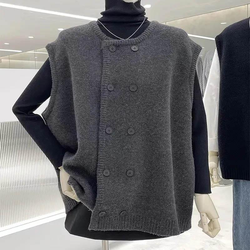 Vest for kvinner Bomull Vinter Ermeløse topper Strikket genser vest Fortykket Dobbelt rad med knapper Casual V-hals vest