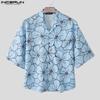 INCERUN Oversized Men Lapel Neck Half Sleeve Floral Print Casual Shirts