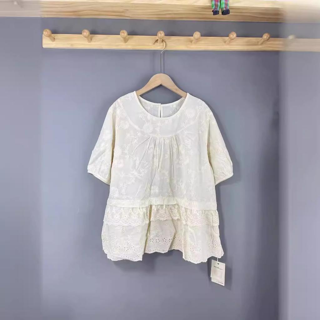Special Fresh Big Collar Embroidered Loose and Thin Shirt New Mori Japanese Fairy Version Maillard Wear