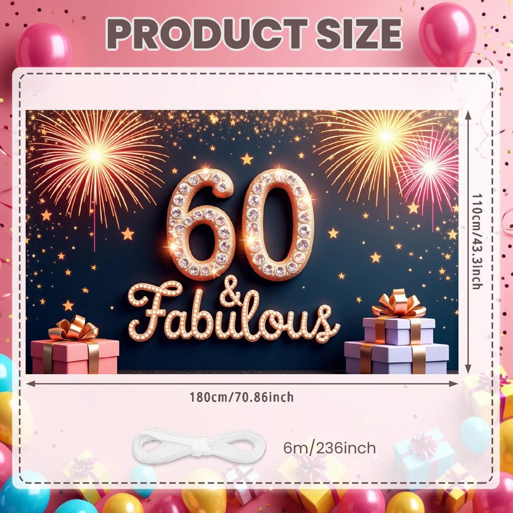 Birthday Celebration Banner LED-effect Lettering Glamorous Birthday Backdrop Fabulous Birthday Banner Milestone Theme For Luxury