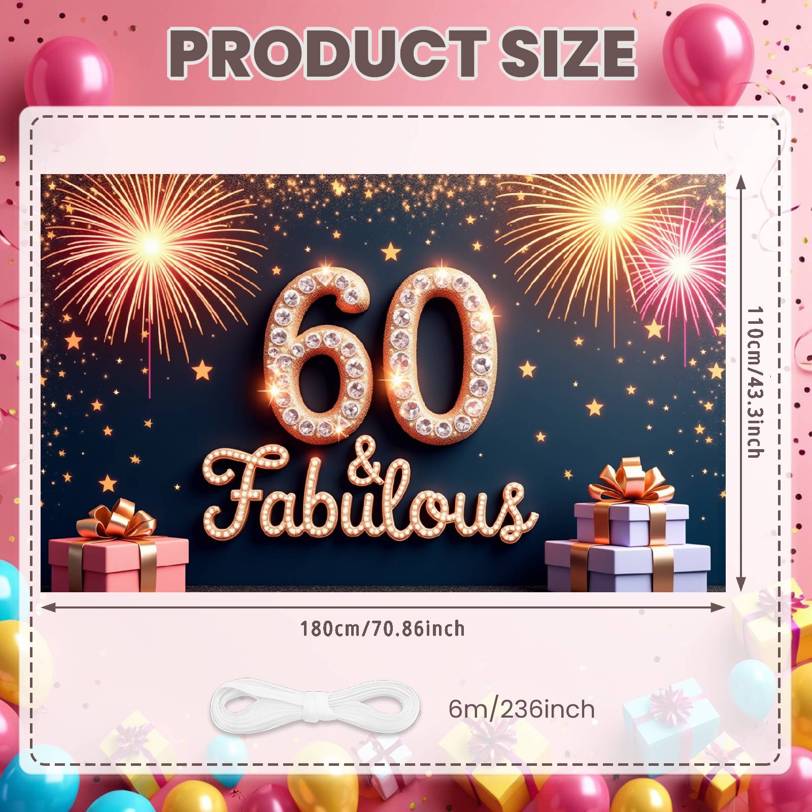 

Birthday Celebration Banner LED-effect Lettering Glamorous Birthday Backdrop Fabulous Birthday Banner Milestone Theme For Luxury
