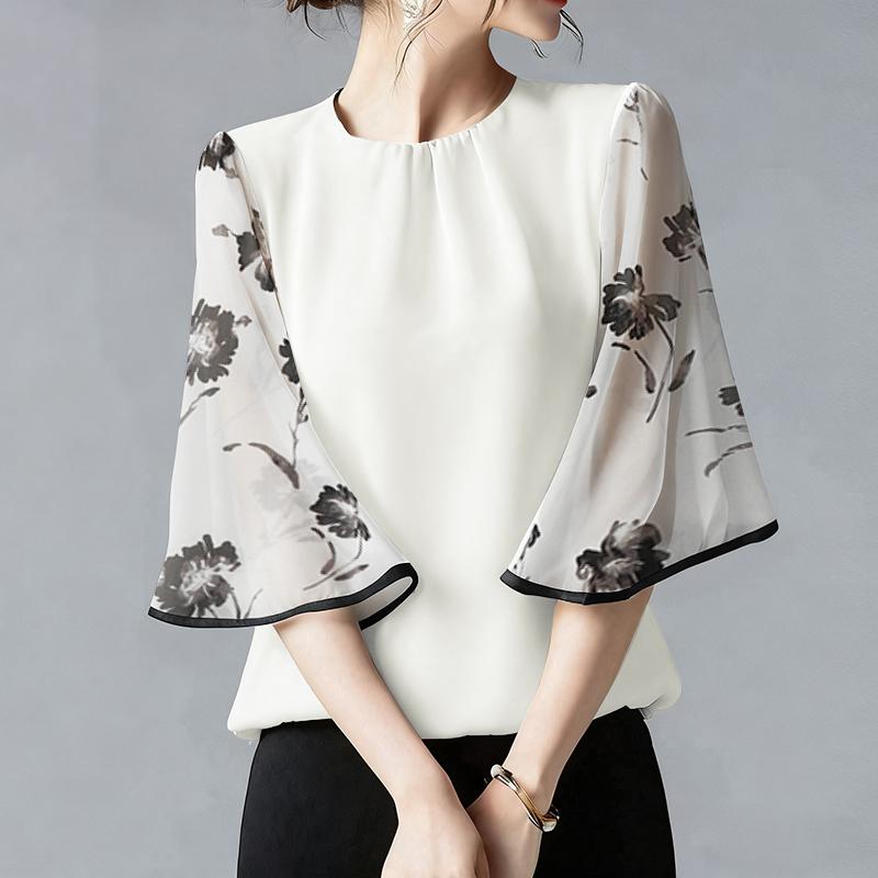 ZANZEA Women Casual Round Neck Loose Splice Half Sleeve Blouse