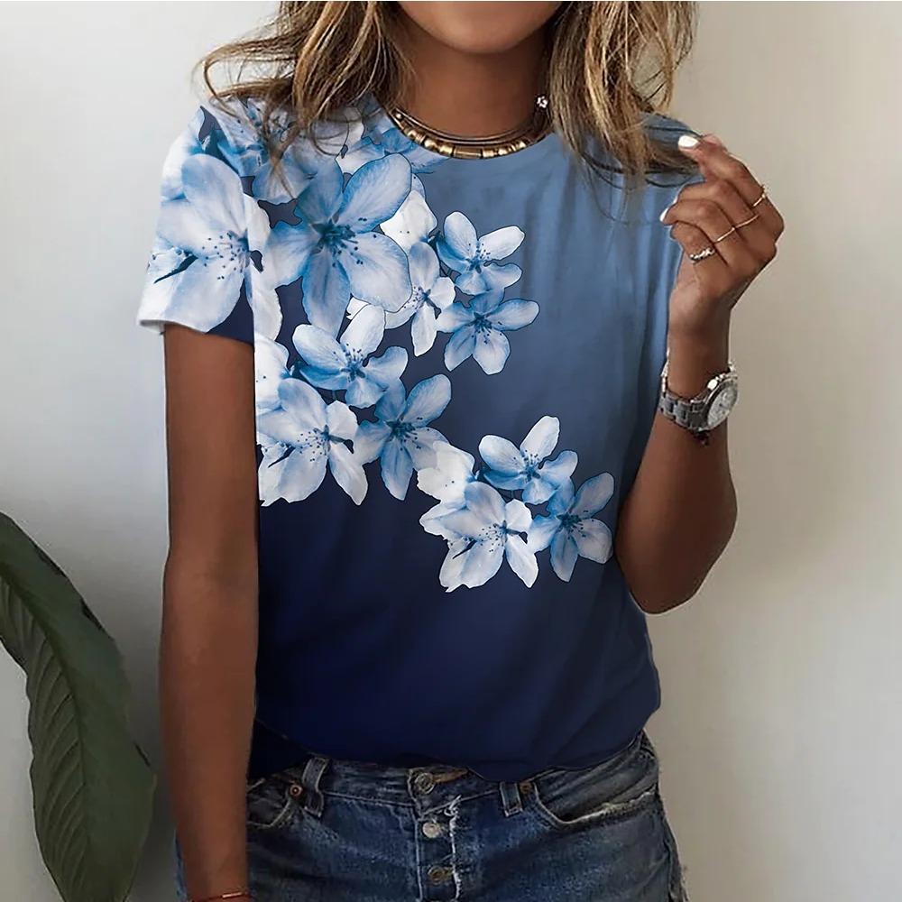 Fashionable flower 3D printed T-shirt for women, oversized casual streetwear for women, T-shirt top for women, Harajuku women's clothing