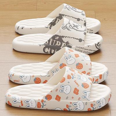 Women's Non-Slip Indoor Summer Slippers for Couples - Printed Sandals for Bathroom Use