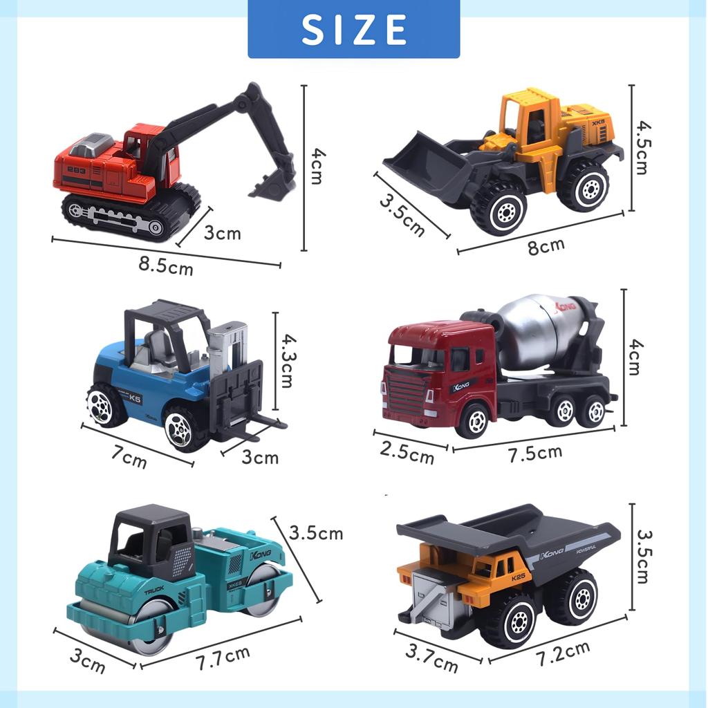 ideamall Excavator, Construction Vehicle, Toy Car, Miniature Car, Sandbox Gift, Set of 6, Ages 6 and Up (Construction Vehicle)