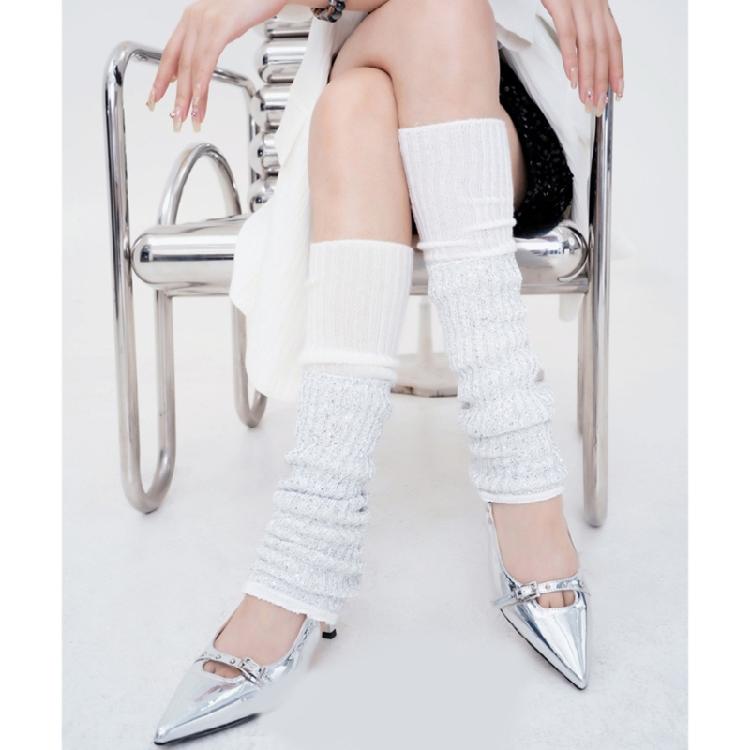 Scaldamuscoli a Maglia Costinata Copri Gamba Ornato con Paillettes Scintillanti Calze Lunghe Elasticizzate per Stivali per Esibizioni e Streetwear
