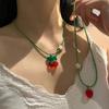 Korean Super Cute Strawberry Bead Necklace Sweet Y2k Green Fruit Cherry Collarbone Neck Chain Necklace for Women Fashion Jewelry