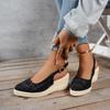 Spring new slope heel thick sole bag head high heel sandals rear empty thick heel women's shoes straw hemp rope bottom