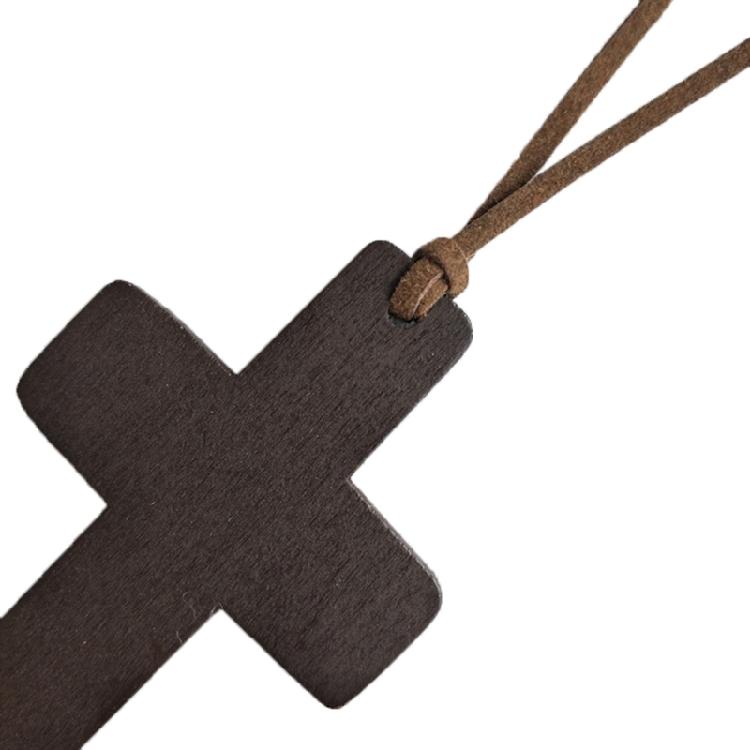 Vintage Wooden for Cross Pendant Brown/Black Rope Necklace Adjustable for Men Wo
