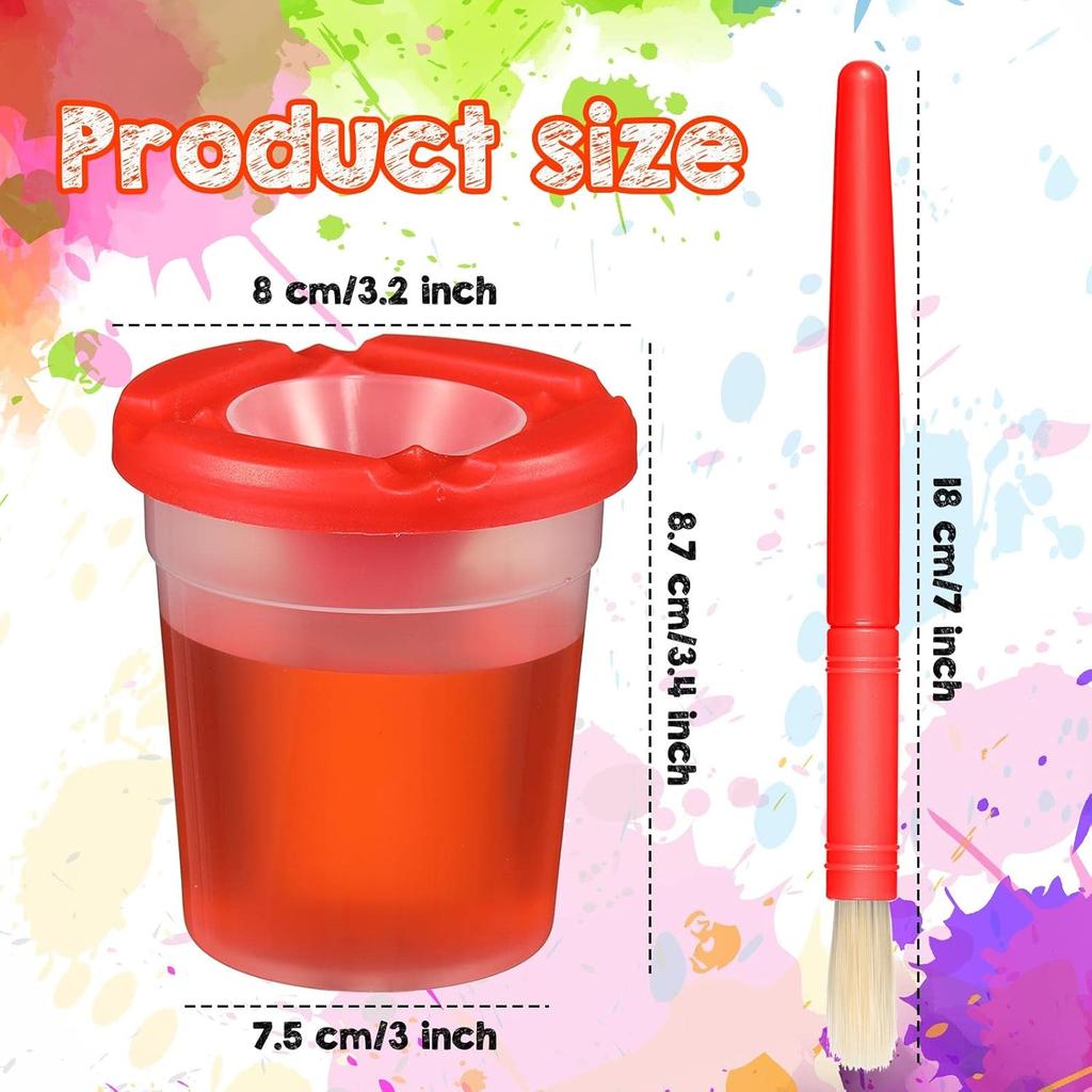 40 Pieces Spill Proof Paint Cups with Paint Brushes for Kids Paint Cups with Lids for Kids Toddler Painting Tools Brushes for Watercolor, Tempera,