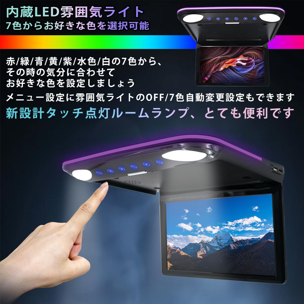 NOAUKA Evolution IPS LCD Digital LED with LED Room Ambient and Japanese Instruction Manual Included "2025 Type" Flip-Down Monitor, 12.1-inch Flip-Down