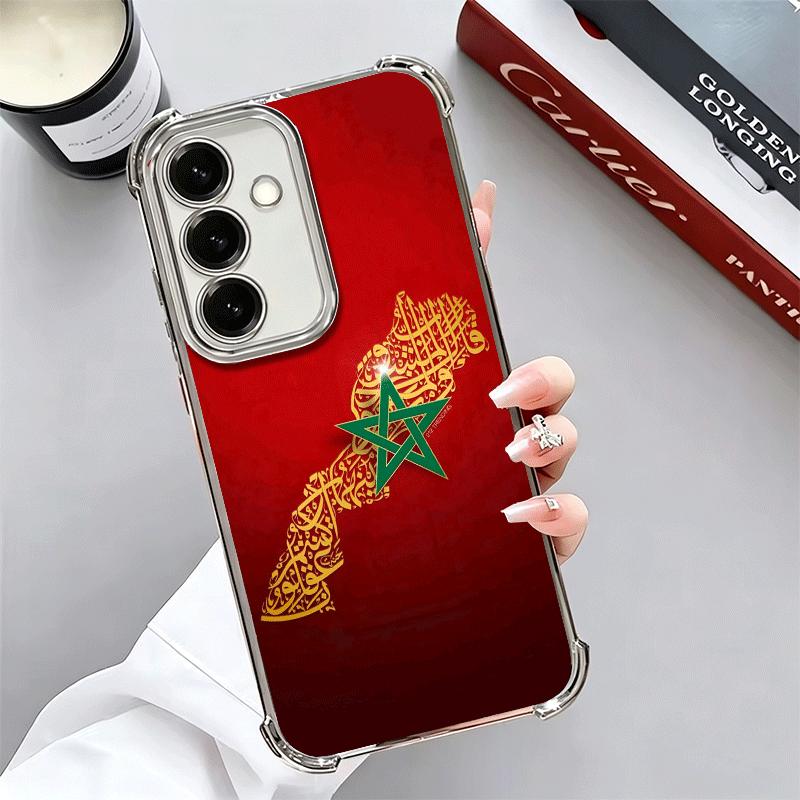 Morocco Flag Plating Phone Case For Samsung A17 A07 A37 A57 A16 A56 A15 A55 A14 A54 A13 A53 A26 A36 A25 A35 A24 A34 A23 A33