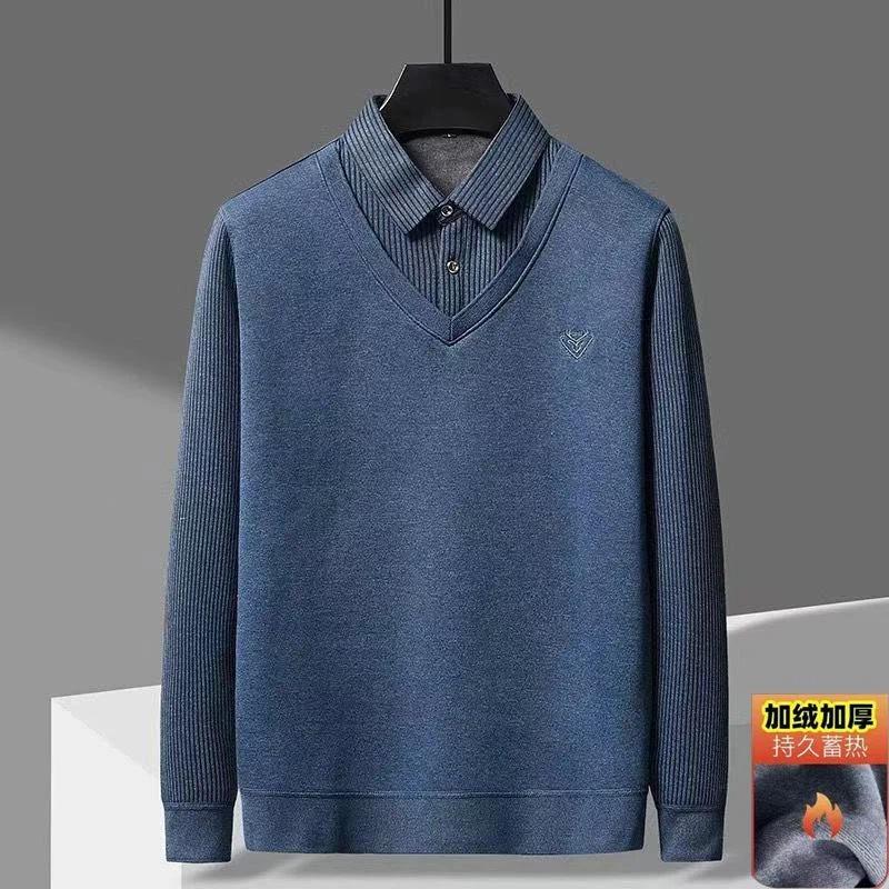 Men's Sweater Men's Winter Plus Velvet Thickened One-piece Velvet Knitted Business Warm Sweater Fake Two Pieces