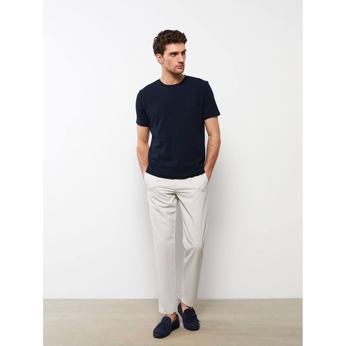 

Мужская футболка из чесаного хлопка с круглым вырезом и короткими рукавами темно-синяя