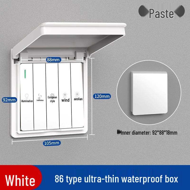 Type 86 Waterproof Self-Adhesive Switch Cover, Splash-Proof Box for Bathroom