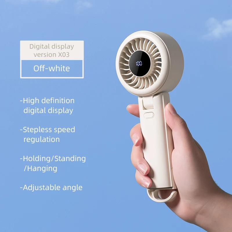

Outdoor Handheld Fan Neck Hanging Fan 100 Speed High-speed Intelligent Digital Display Neck Hanging Foldable Desktop Air Cooler брудно-білий