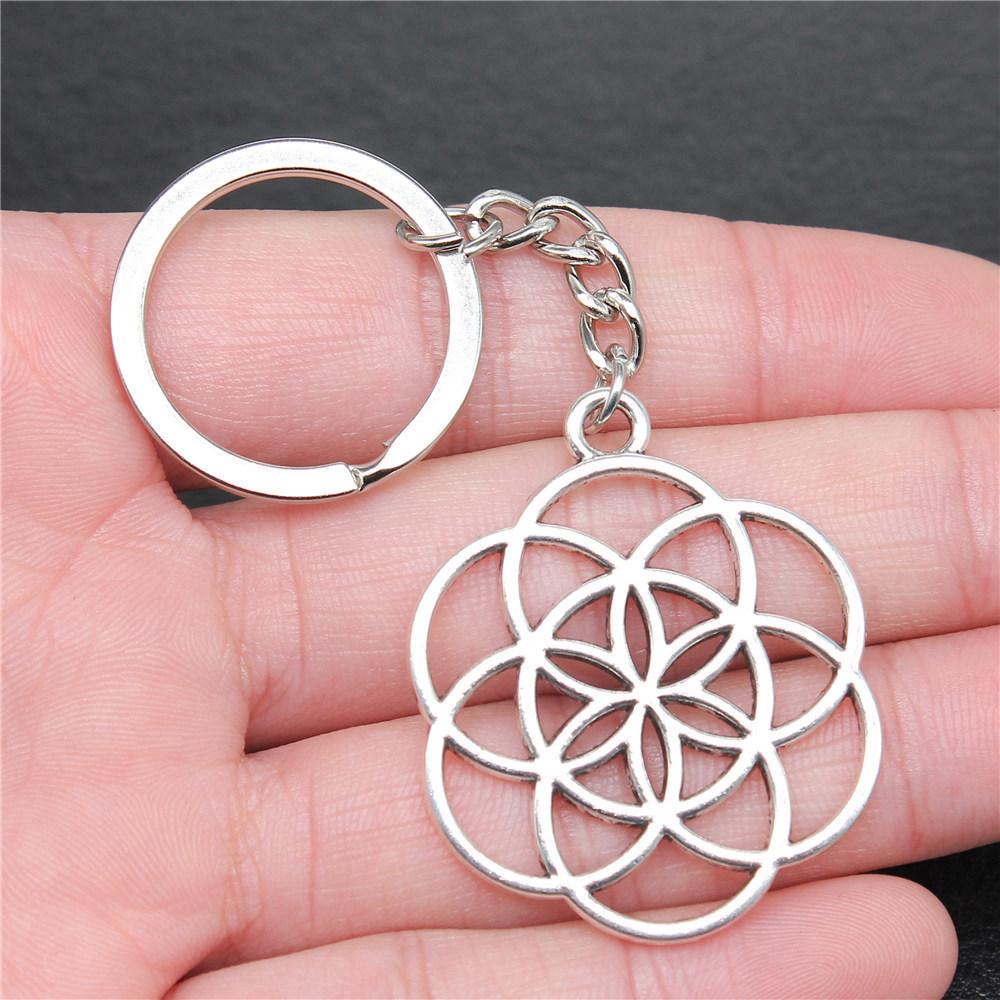 Flower of Life Symbol Sacred Geometry Keychain for Men Best Seller Boho Gift for Her Minimalist School Accessory