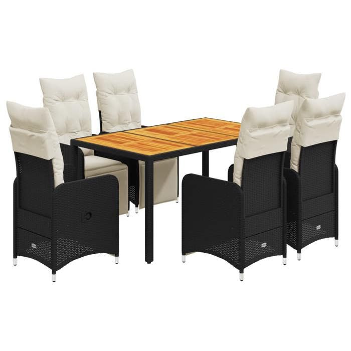 VidaXL Garden Bistro Set 7 Pcs Cushions Black Poly Rattan 3277130