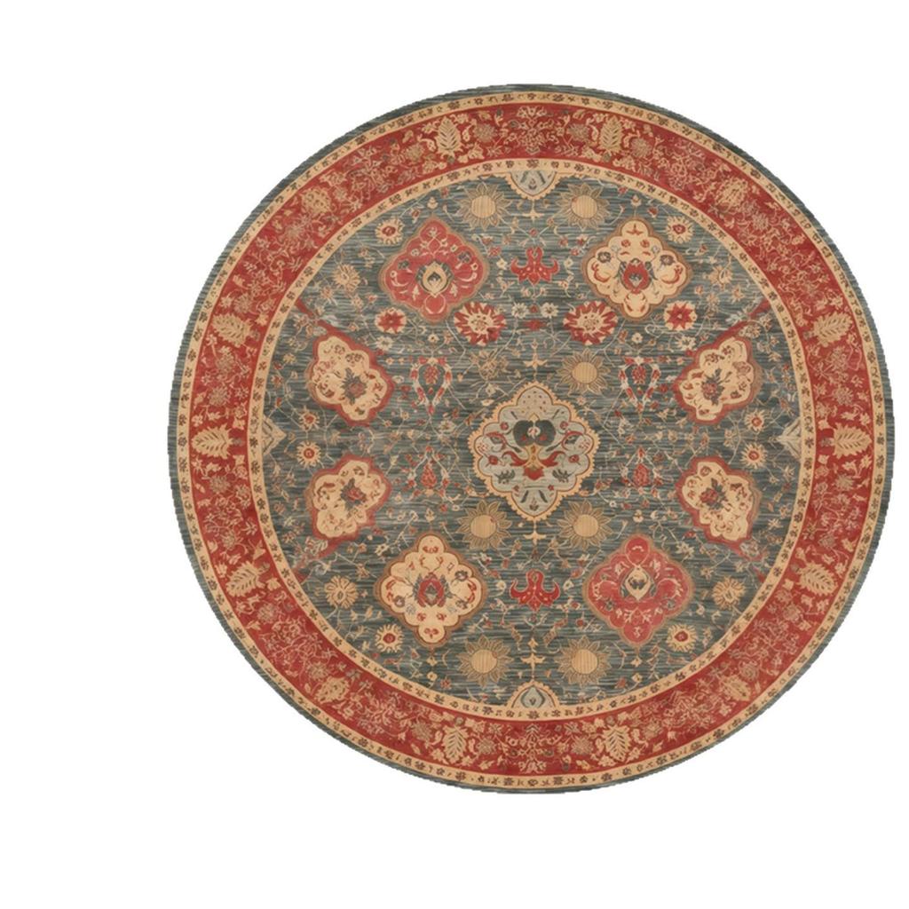 Ethnic Round Carpet: Non-slip, Wear-resistant Crystal Velvet Bedside Rug for Cool Comfort