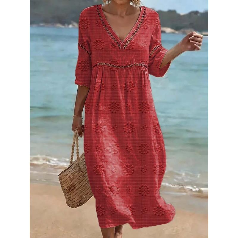 QICED Fashion Summer Spring Short Sleeve V-Neck Casual Dresses