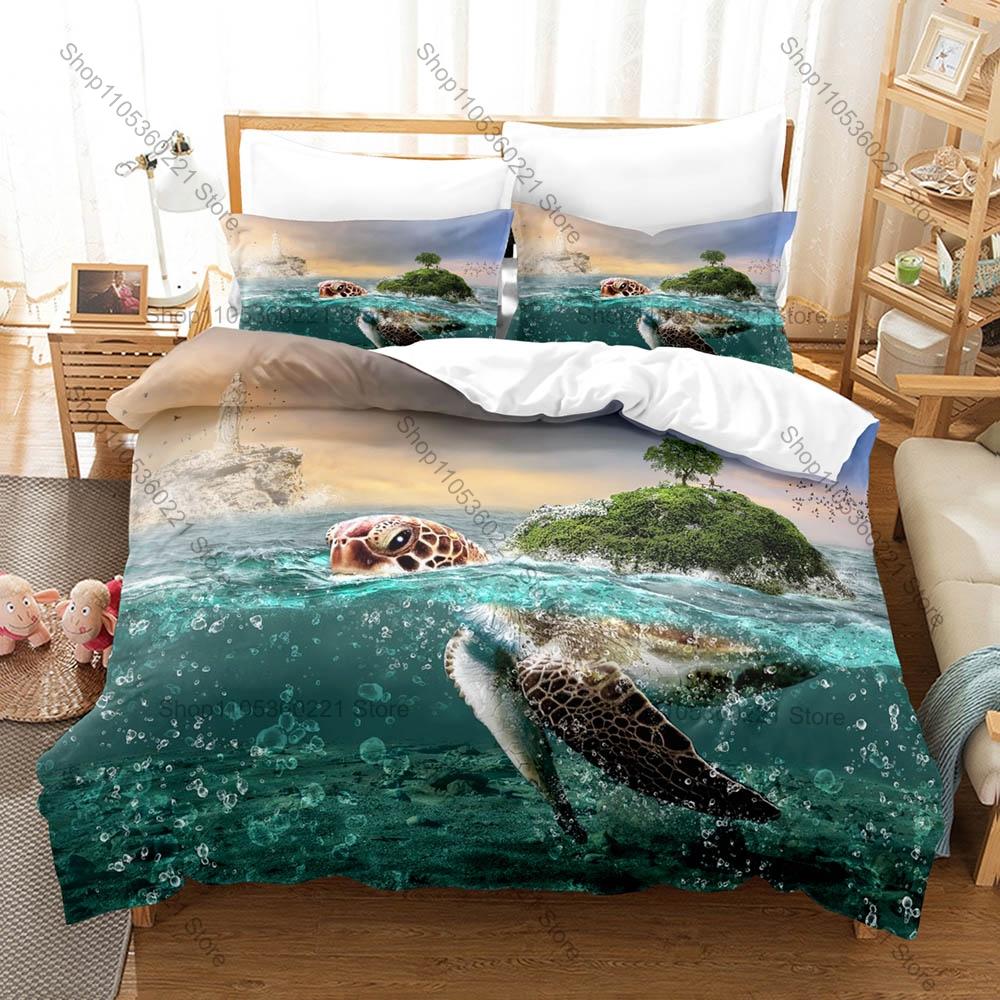 Cool Vivid Print Bedding Set 3Pcs World Turtles Turtle Island Style Modern Household Bedroom Ornament