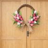 Flower Wreath Front Door Easter Wreath Fadeproof Artificial Spring Wreath for Indoor Outdoor Home Decor Red Pink White