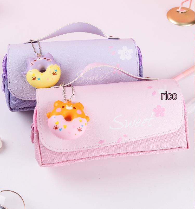 Double Layer Heart Canvas Pencil Case for Primary School Students