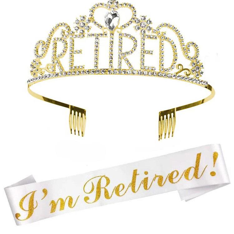 Graduation Party Crown Strap Set Letters RETIRED Diamond Crown Retirement Party Headpiece