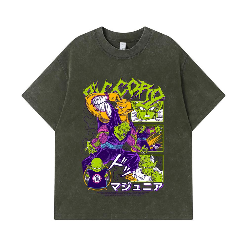 

275 GSM Washed T-shirts 100% Cotton Dragon Ball V3 Piccolo Print Unisex Heavy Cotton T Shirt S армия зеленый