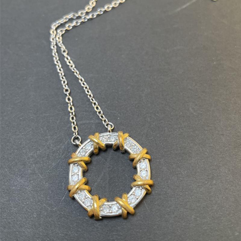 Sterling  Necklace Jewelry Princess Cut 3.2 CT % White Moissanite Zircon Gold  Color Engagement Wedding Party