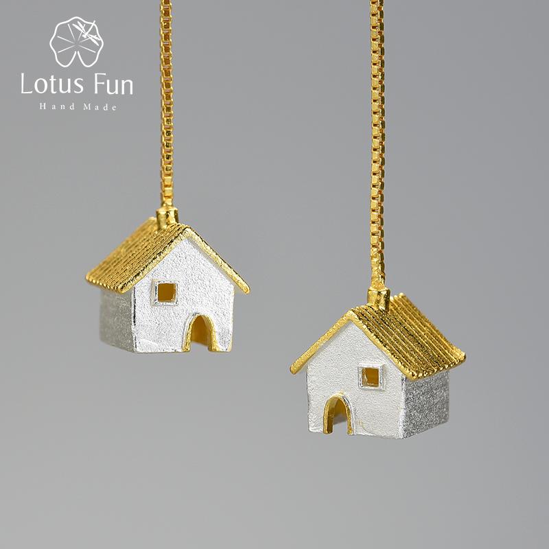 

Lotus Fun уникальный замок длинные висячие серьги для женщин стерлингового серебра 925 пробы ручной работы модные ювелирные изделия подарки