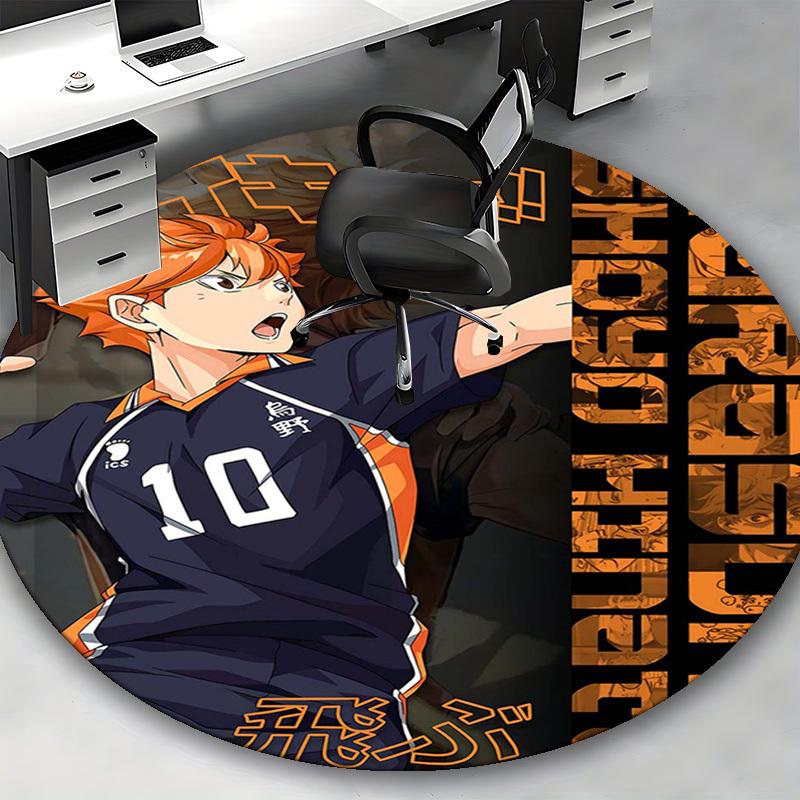 1pc Haikyuu Shoyo Hinata Round Carpet - Anime Design Chair Mat, Non-Slip Rug for Office, Home Decor, Living Room