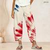 Women Plus Size Cross Hem Long Pants Burst Star Glitter Patriotic Print Loose Casual Trousers