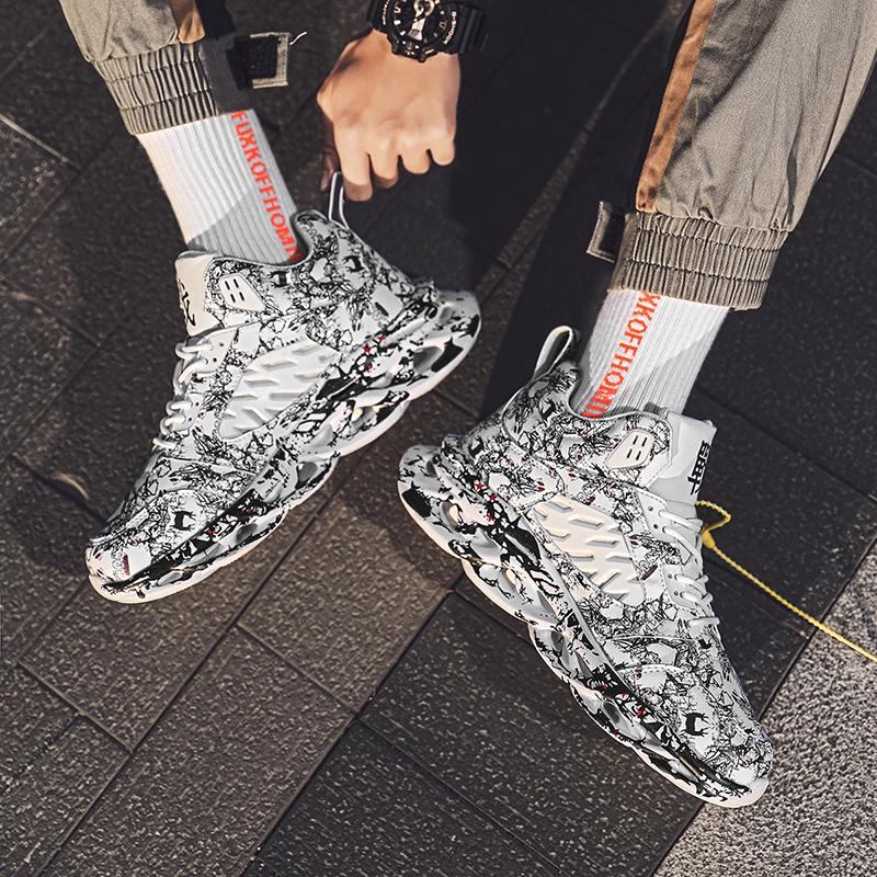 Scarpe da basket sportive da uomo, autunno e inverno, in pelle, antiscivolo, ultraleggere, graffiti, da uomo